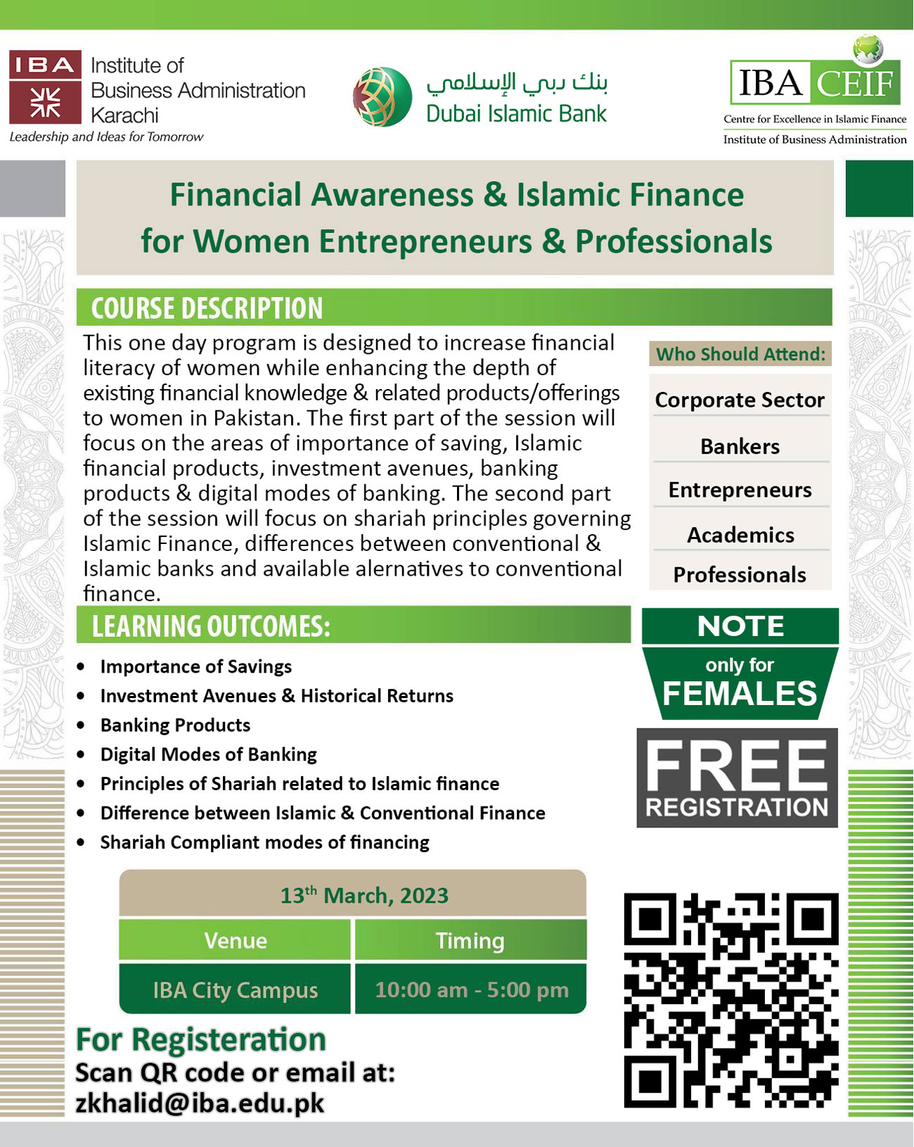 Financial Awareness & Islamic Finance for Women Entrepreneurs and Professionals