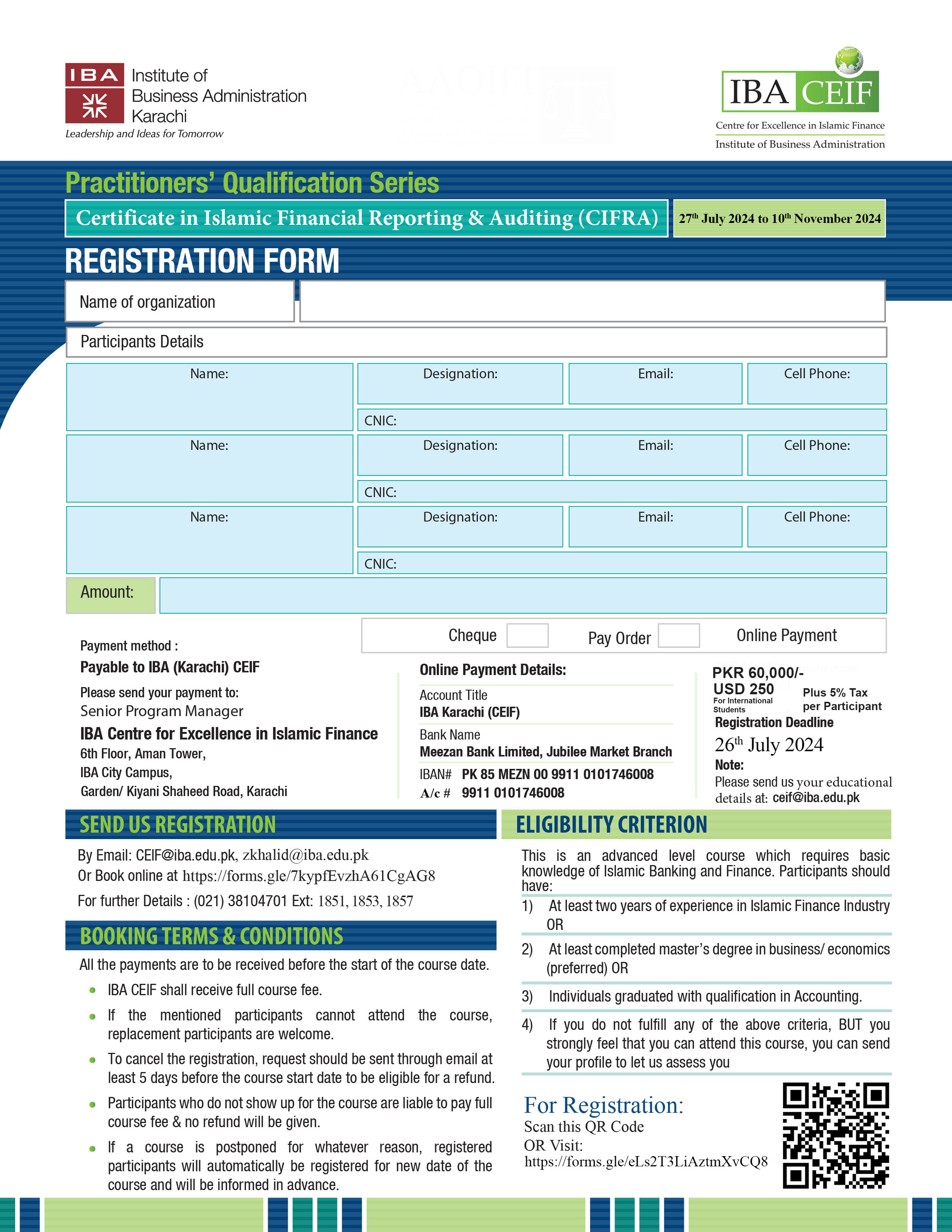 A four-month certificate course in Islamic Financial Reporting and Auditing (CIFRA)