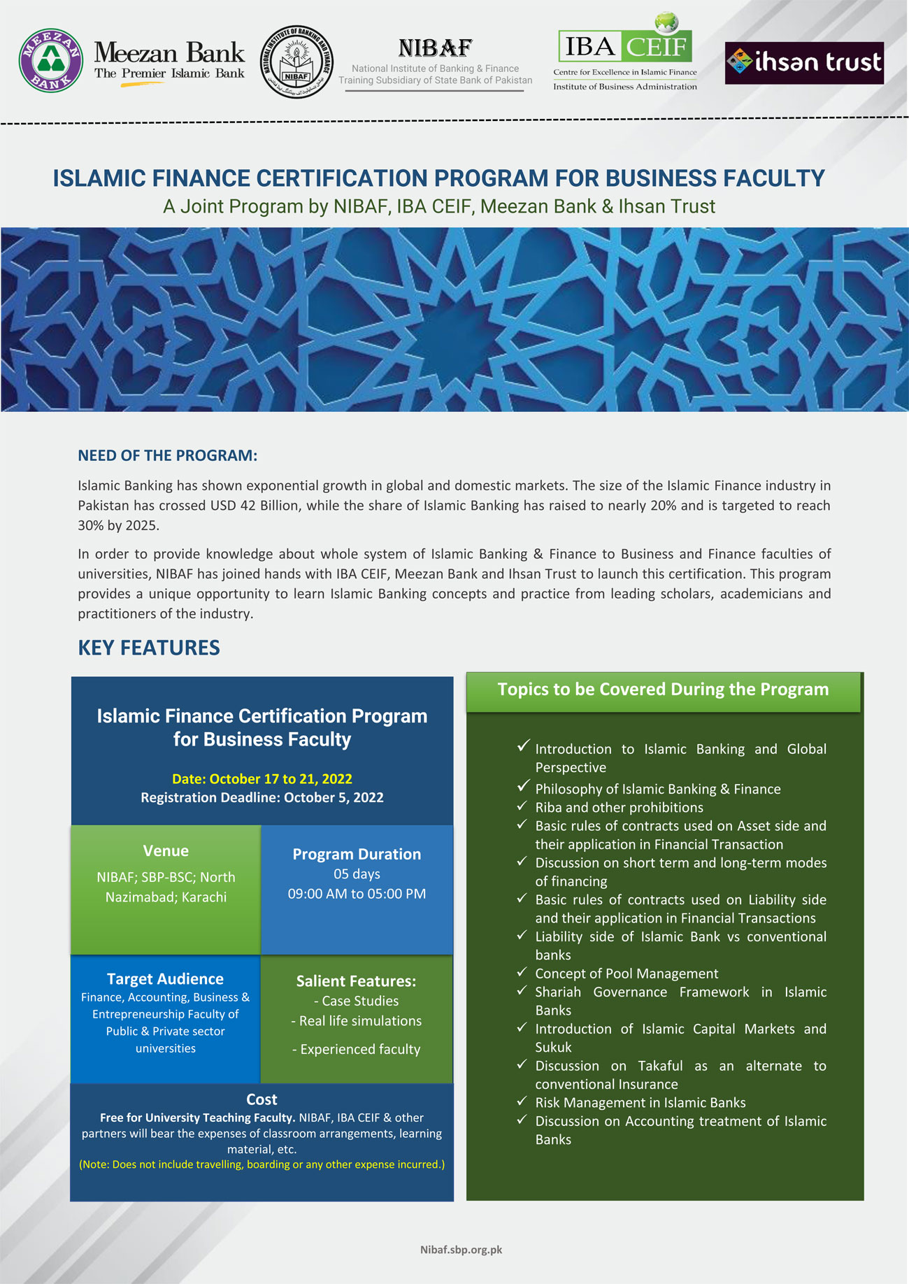 Islamic Finance Certification Program for Business Faculty